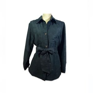 Banana Republic Faux Suede Button Down Shirt Women’s Size M Petite Black w/Belt